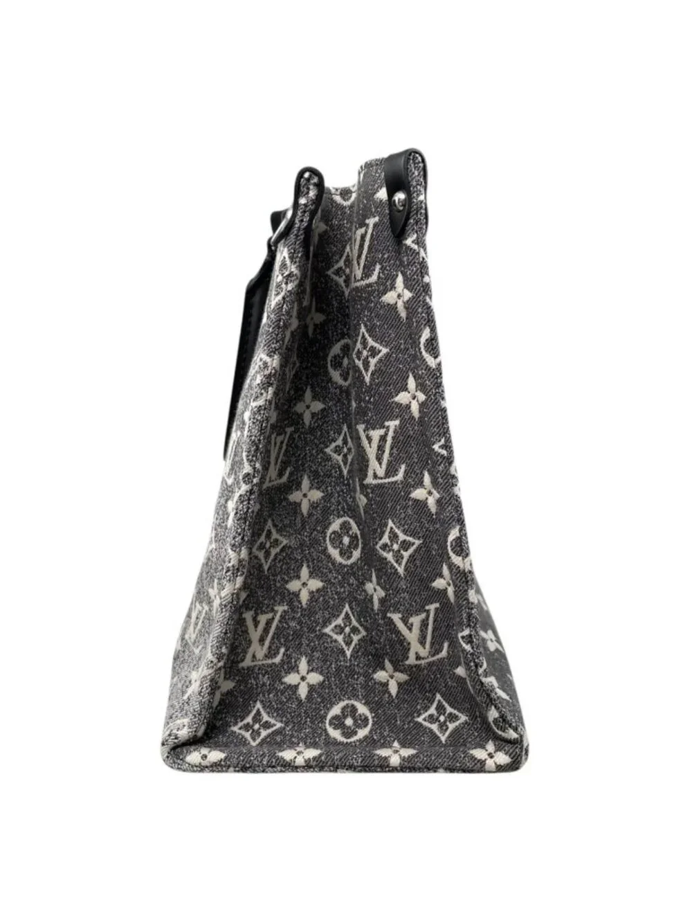Louis Vuitton Tote On The Go MM Monogram Jacquard Denim Gray White